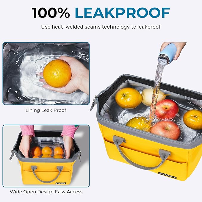 ECHSRT Large Insulated Lunch Bag for Women Men Leakproof Cooler Lunch Tote Bags for Work Travel Adult Thermal Lunchbox for Office -10L Yellow