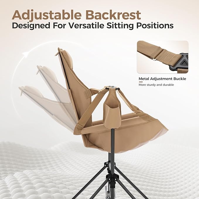 ALPHA CAMP Hammock Folding Rocking Chair with Cup Drink Holder, High Back Padded Swinging Chair for Outdoor,Camping, Lawn,Backyard,Picnic, Steel, Heavy Duty Portable Oversized(Khaki)