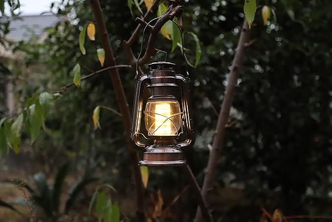 YAKii LED Vintage Lantern Metal Hanging Hurricane 12 LED Dimmer Switch Warm White Battery Operated Lantern Power Outage Indoor Camping Lighting Outdoor Brooklyn Decoration(Copper Pack of 8)