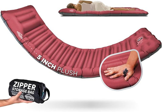 ZOOOBELIVES Camping Sleeping Pad with Built-in Pump & Pillow, 5-Inch Thick, 27-Inch Wide, Ultralight Inflatable Camp Mat with Snap Buttons, Compact for Hiking Backpacking and Travel - Airlite1901