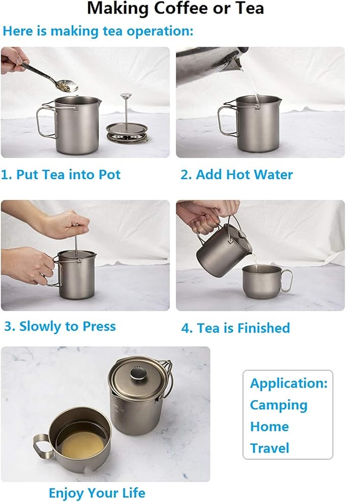 BIVOUAC 750ml Titanium Cup Camping Press Coffee Pot Outdoor French Press Pot Camping Cup 750ml Titanium Coffee Cup