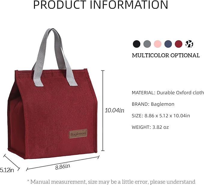 Lunch bag, Insulated Lunch Bag for Women Men, Lunch Containers Reusable Lunch Tote Bags for Work, Travel, Outdoor (Red)