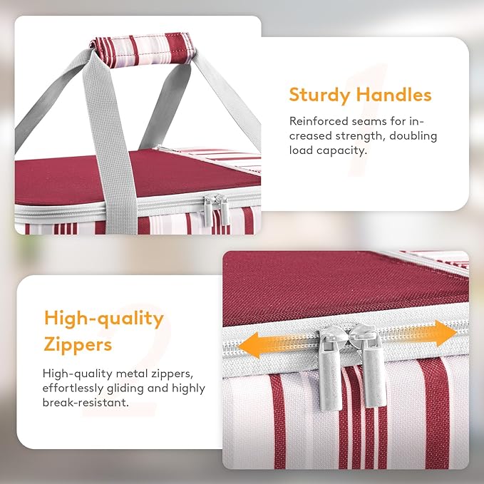 Double Decker Insulated Casserole Carrier for Hot or Cold Food, Lasagna Lugger Tote for Potluck Parties/Picnic/Cookouts, Fits 9"×13" Baking Dish, Red