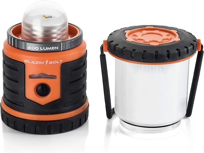Blazin Bolt Rugged USB Rechargeable Lantern | 400 Lumen | 400 Hours of Light | 6000mAh Power Bank | 6 Modes | Camping, Emergency, Power Outage, Storm, Blizzard, Hurricane Survival