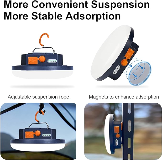 2pcs 10000mAh Rechargeable 3000LM Tent Light Camping Light, 6500K 24Hours Long Play Time , Outdoor Night Market Light Night Fishing Light Emergency Lights for Hurricane Tsunami disasters(30W(2pcs))