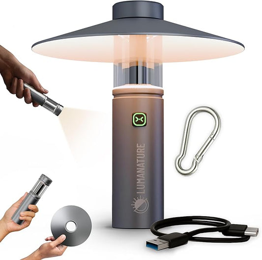 Rechargeable Camping Lantern – LED Outdoor Light with Flashlight & Lantern Modes, Magnetic Base & Hanging Hooks – Waterproof Emergency Light for Camping Backpacking Hiking & Power Outages - Silver