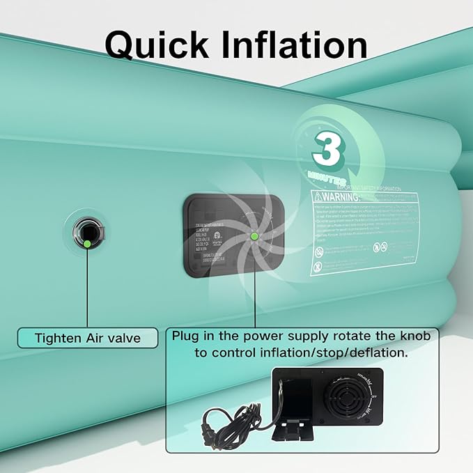Queen Air Mattress with Built-in Pump, Air Bed with Portable Storage Bag, 18'' Blow up Mattress Suitable for Home and Guests, Top Flocking, 18" Queen Turquoise