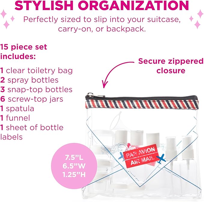 MIAMICA Women's Clear Travel Bottle Kit