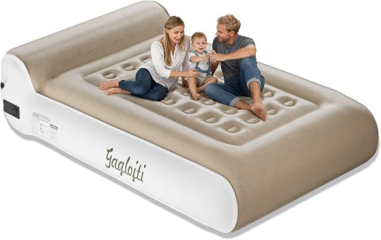 16" Queen Air Mattress Full with Built in Pump for Camping,Portable Blow up Mattress with Carry Bag,High-Speed Pump,Luxury Inflatable Mattress Comfort Flocked Airbed for Guest,Home(Khaki)