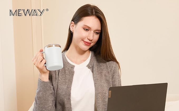 MEWAY 12oz Coffee Mug With Handle 2 Pack Bulk,Stainless Steel Insulated Travel Tumblers With Sliding Lid,Double Wall Vacuum Camping Cup for Hot & Cold Drinks Tea (White,Set of 2)