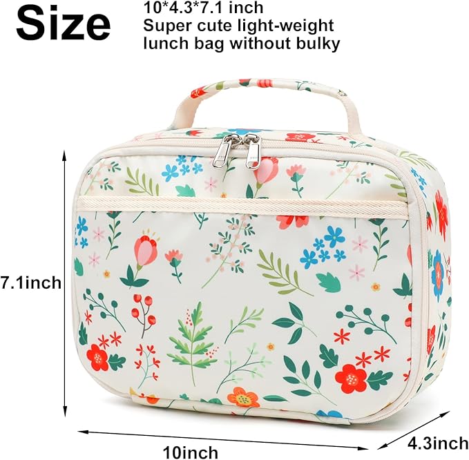 Kids Lunch Box Boys Girls Insulated Lunch Cooler Bag Reusable Lunch Tote Kit for School Travel(Flower)