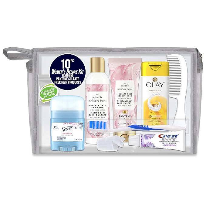 Convenience Kits International Women’s Deluxe Kit 10 PC Kit Featuring: Sulfate Free Hair, Face & Body, Oral Care, Travel-Size Travel Essentials