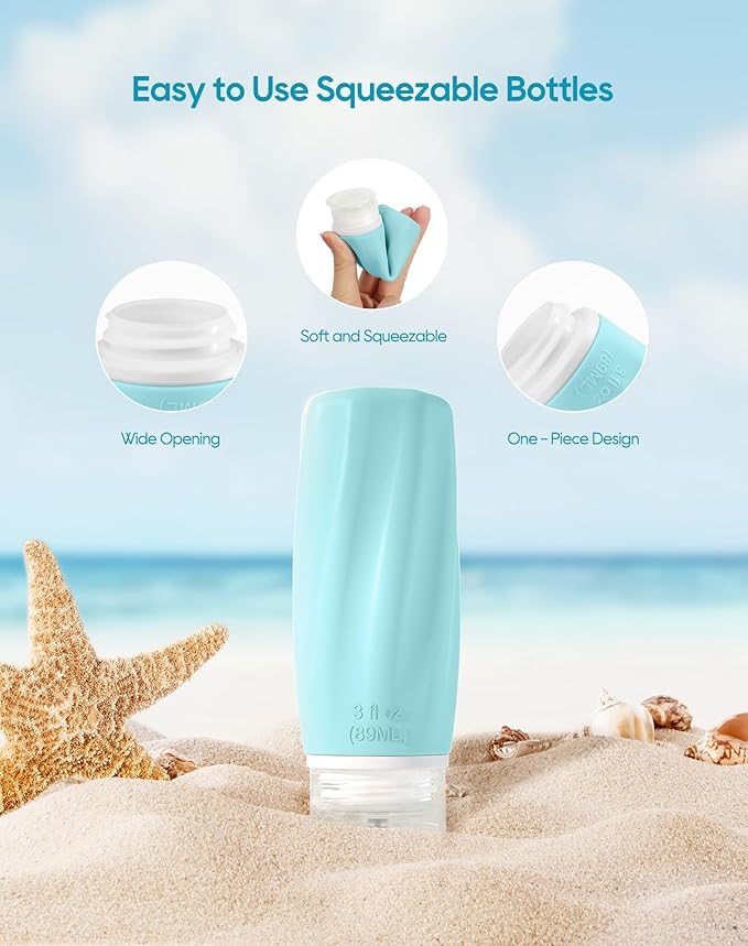 Morfone Travel Bottles Set for Toiletries, TSA Approved Travel Size Containers Leak Proof Refillable Liquid Silicone Squeezable Travel Accessories for Shampoo Conditioner Lotion