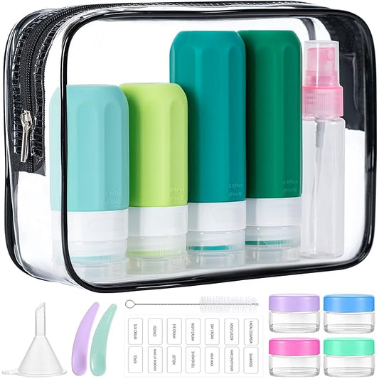 MODENGKONGJIAN 16 Pack Travel Bottles for Toiletries,TSA Approved Silicone Squeezable Travel Shampoo Bottles, 3oz Leak Proof Refillable Toiletry Cosmetic Containers (16PCS/Green)