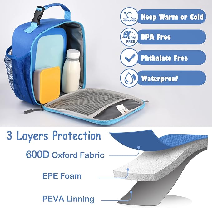 Lunch Box Kids,2 Packs Insulated Lunch Bag for Girls Boys,Soft Bag Mini Cooler Back to School Thermal Reusable Lunch Bag for Work School Picnic (Blue & Purple)