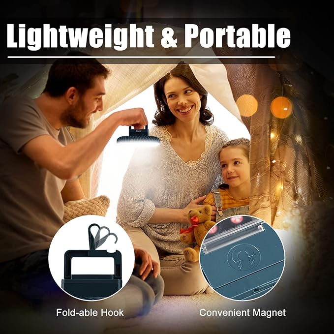 Portable Camping Fan with LED Lantern XTAUTO USB Rechargeable Waterproof Tent Fan with Hanging Hook Magnet Survival Kits for Indoor Outdoor Hiking Car Office Desk Outdoor Emergency Power Outage