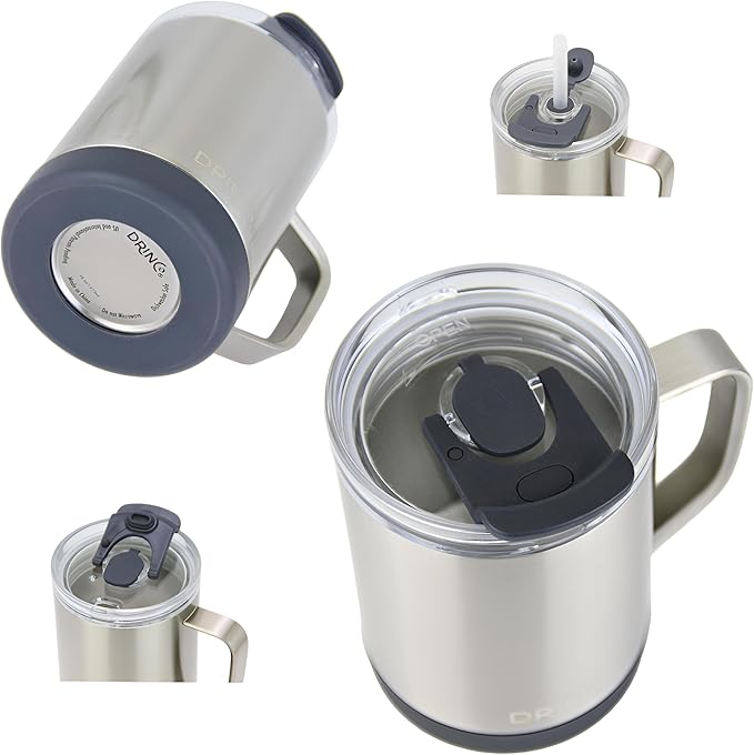 Drinco 16 oz Coffee Mug, Vacuum Insulated Camping Mug with Lid, Double Wall Stainless Steel Travel Mug Insulated Tumblers Coffee Mugs Coffee Cups Tea Cup (16oz Black)