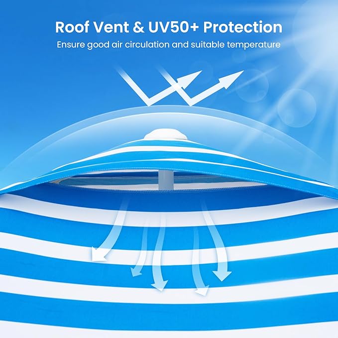 Grandekor UPF 50+ 6'×6' Beach Cabana with Sand Anchor Sidewall Hanging Hook Portable for Family Beach Trips Outdoor Shade Shelte