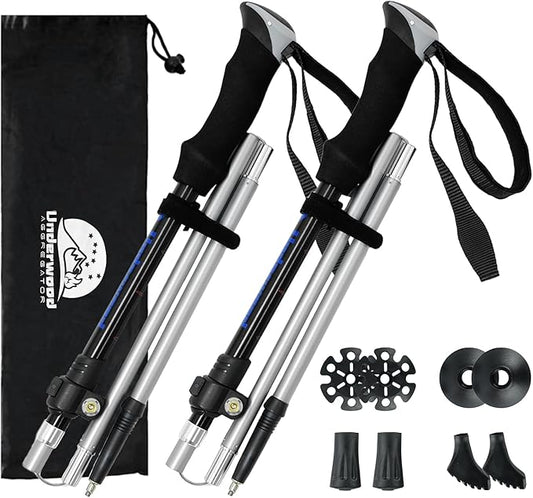 Trekking Poles Collapsible Hiking Poles - 2 Pack Aluminum Hiking Sticks, Lightweight Walking Sticks for Seniors, Men, Women Balance, Tri-Fold Walking Poles for Backpacking by Underwood Aggregator