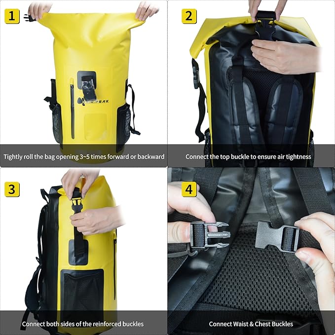 SEPEAK 55L Waterproof Marine Dry Bag, Roll Top Backpack, Heavy Duty Dry Sack for Kayaking, Boating,Swimming,Diving,Surfing,Rafting,Fishing,Camping,Hiking,with Reflective Strip,Yellow