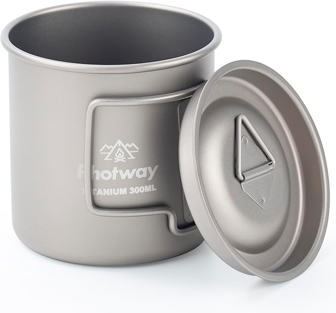 Camping Titanium Mugs Cups 300ml Camp Coffee Mug with Lid - Ultralight Backpacking Camp Cup for Hiking Backpacking Camping Open Fire