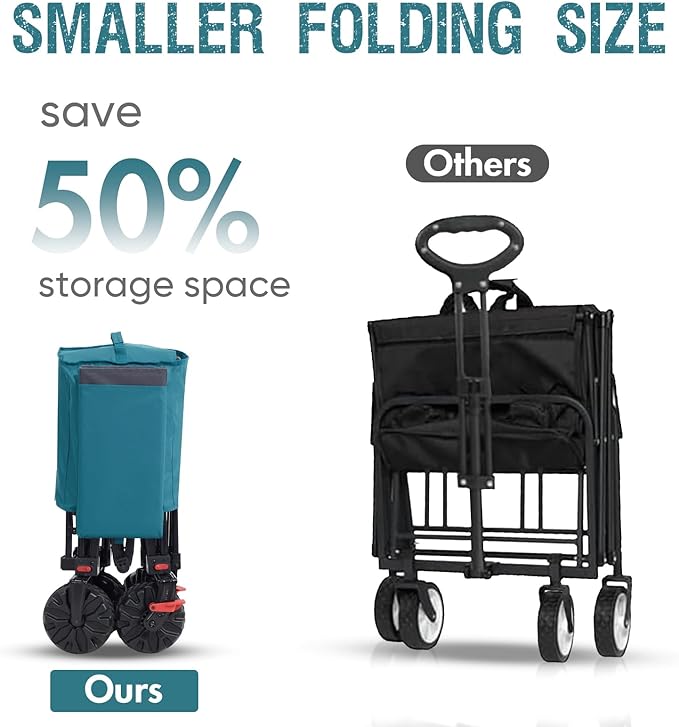 PORTAL 300L Large Capacity Foldable Wagon with Tailgate, 325LB Heavy-Duty Collapsible Utility Cart, All-Terrain Wheels & Brakes, Oversized Garden Wagon for Camping, Groceries, Sports, and Pets