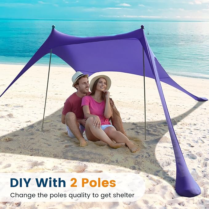 Beach Tent Sun Shelter - 10 x 10 Ft Beach Canopy UPF50+ UV Protection with Sandbags, Poles, Grond Pegs and Anti-Wind Ropes for Camping, Fishing, Backyard and Picnics