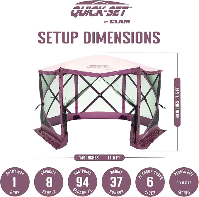 CLAM Pop Up Screen Tent, Outdoor Camping Gazebo Canopy, Escape, 11.5', Plum