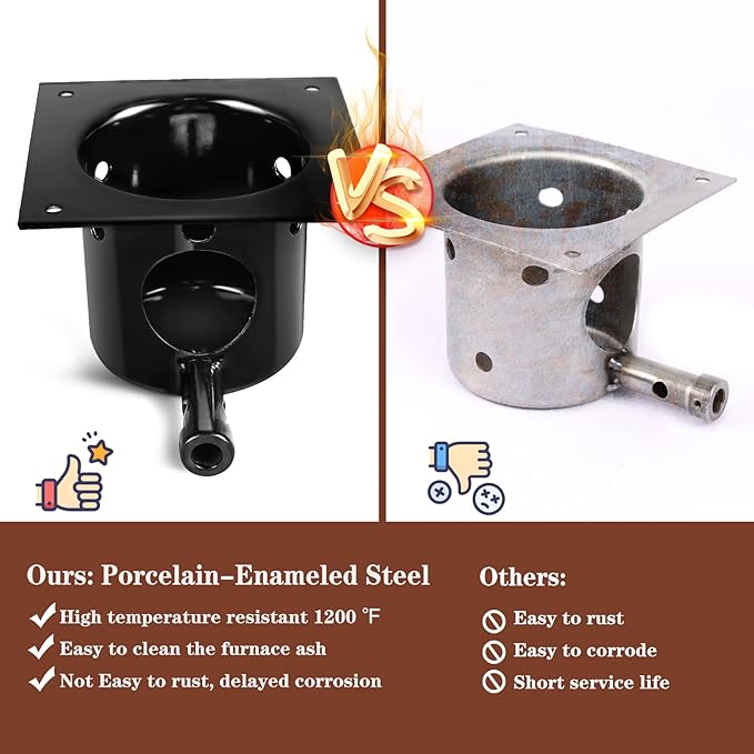 Fire Pot Burn Pot and Hot Rod Ignitor Kit Replacement for Traeger, Pit Boss and and Camp Chef Pellet Grill/Smoker Parts - Heavy Duty Black Enamel Fire Pot with Ash Remover, Screws and Fuse