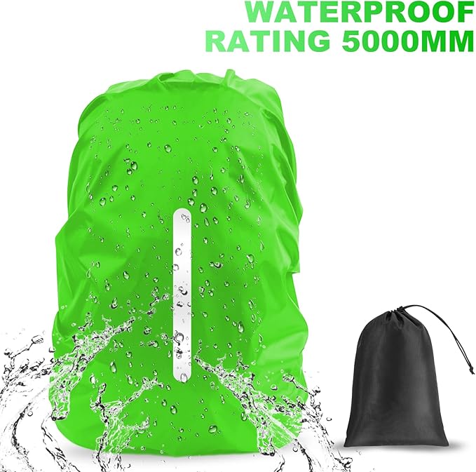 LAMA 2pcs Waterproof Rain Cover for Backpack, Reflective Rainproof Protector for Anti-dust and Anti-Theft L 45L-55L Black Green