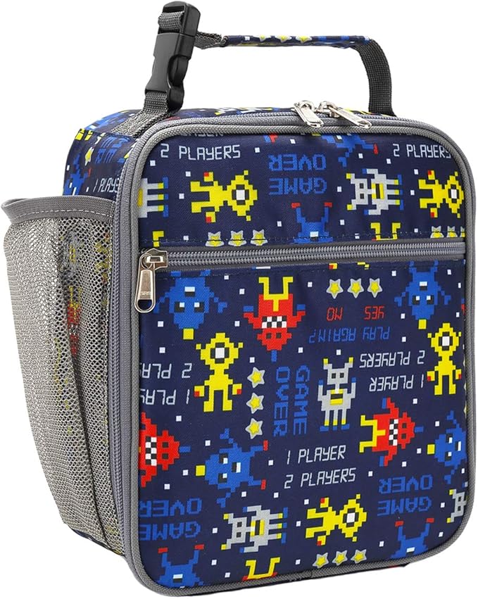 FlowFly Kids Lunch box Insulated Soft Bag Mini Cooler Back to School Thermal Meal Tote Kit for Girls, Boys, Robot