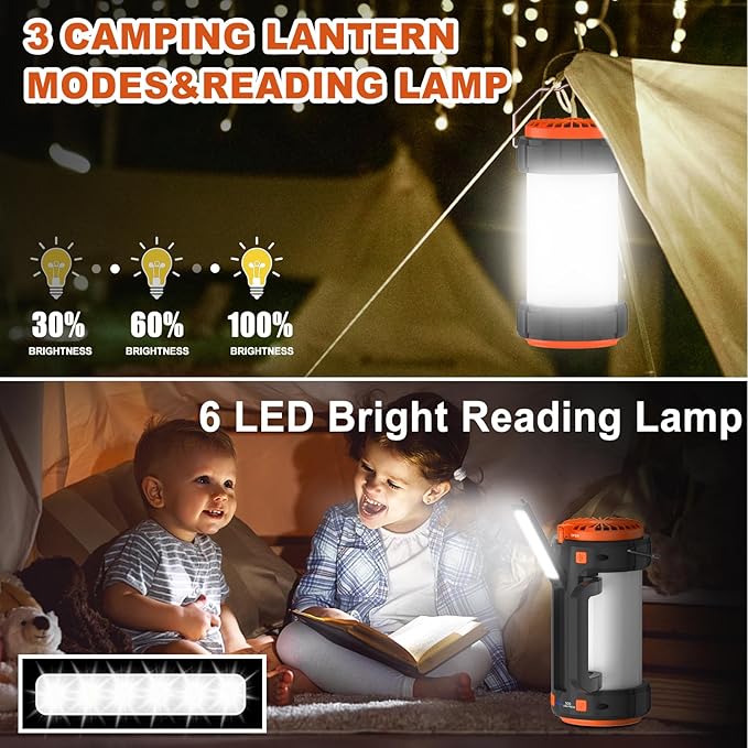 4000mAh LED Camping Lantern, Battery Powered LED with Reading Lamp, 3 Perfect Lantern Flashlight for Hurricane, Emergency, Survival Kits, Hiking, Fishing, Home