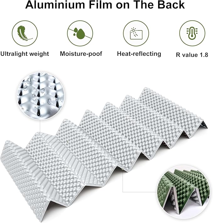 YIKI Closed Cell Foam Sleeping Pad for Camping, 72.8x22 inch, Ultralight Foldable Foam Sleeping Mat with Heat Reflective Layer, Waterproof Backpacking Pad for Hiking, Tent, Outdoor Use