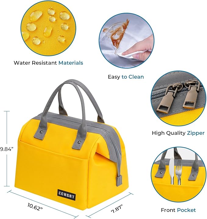 ECHSRT Large Insulated Lunch Bag for Women Men Leakproof Cooler Lunch Tote Bags for Work Travel Adult Thermal Lunchbox for Office -10L Yellow