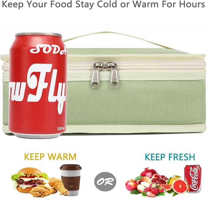 FlowFly Small Insulated Lunch box Portable Soft Bag Mini Cooler Thermal Meal Tote Kit with Handle for Work & School, Light Matcha