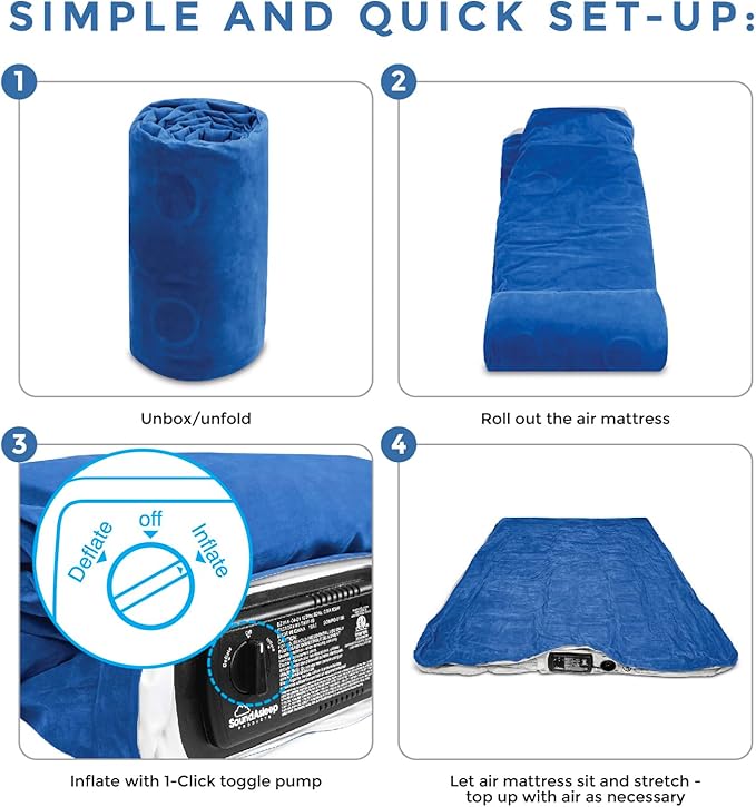 SoundAsleep Products Dream Series Luxury Air Mattress, ComfortCoil Technology, Built-in High Capacity Pump for Home, Camping- Double Height, Adjustable, Inflatable Blow Up, Portable (Full Size)