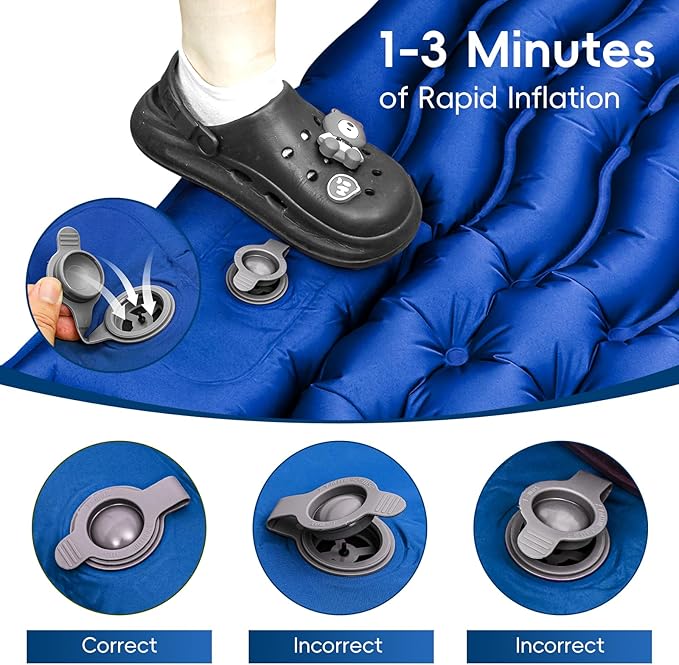 Double Sleeping Pad for Camping, Self Inflating 4" Extra-Thick Camping Mattress Pad 2 Person with Pillow, Built-in Foot Pump, Ultralight Camping Bed Mat for Backpacking Hiking Traveling Tent