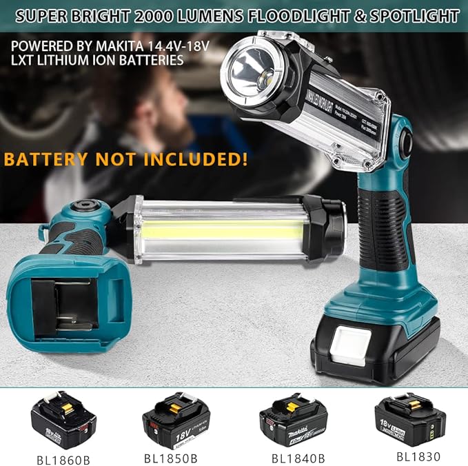 Cordless LED Work Light for Makita 18V Li-ion Battery, 35W 2000LM Outdoor Flashlight Portable Camping Lanterns with Hook, 90°Rotatable for Car Repairing, Job Site Lighting, Emergency