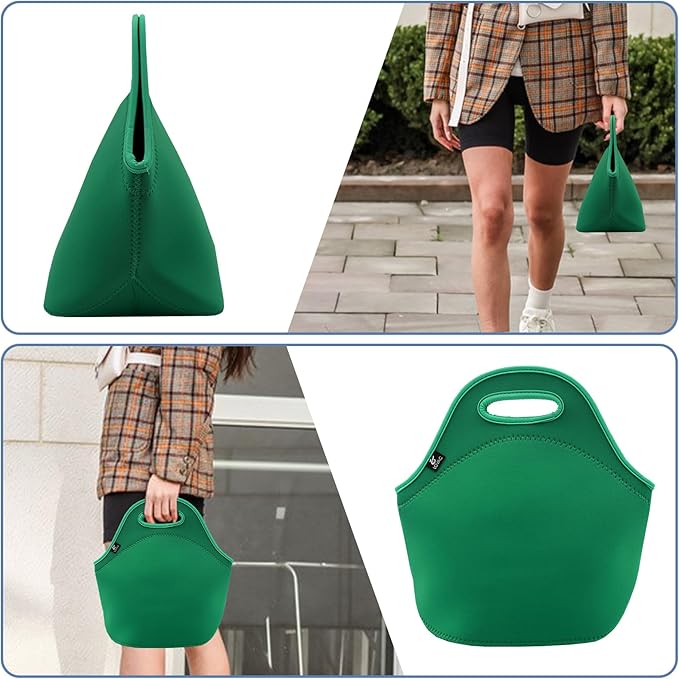LOVAC Neoprene Lunch Bag, Thick Insulated Lunch Bag - Durable & Waterproof Lunch Tote With Zipper For Outdoor Travel Work (Green)