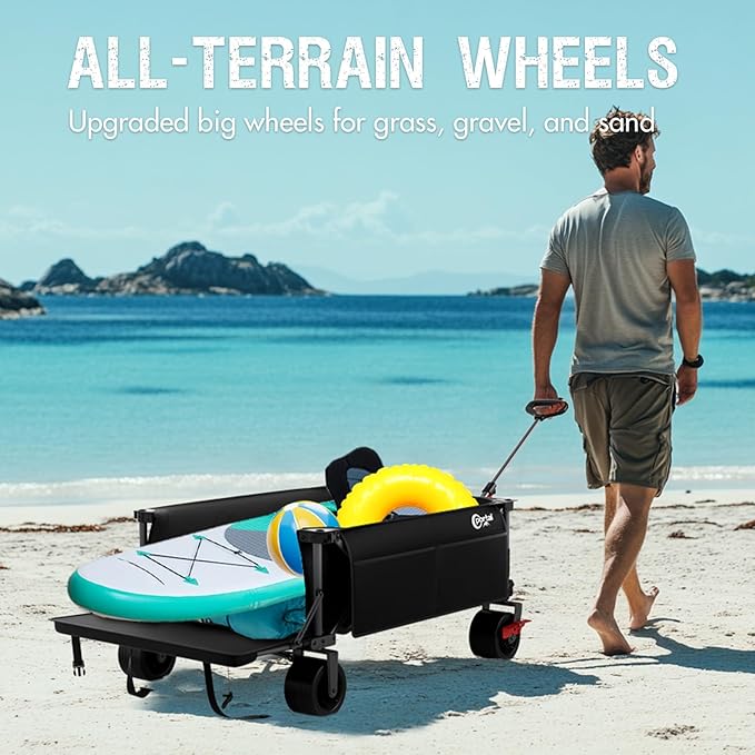 PORTAL 26" Extra Wide 55" Long Foldable Wagon with Tailgate, Large 600L Collapsible Wagon with Cargo Net, 400 LBs Heavy Duty Utility Cart with Big All-Terrain Wheels for Beach, Camping, Sports, Dogs