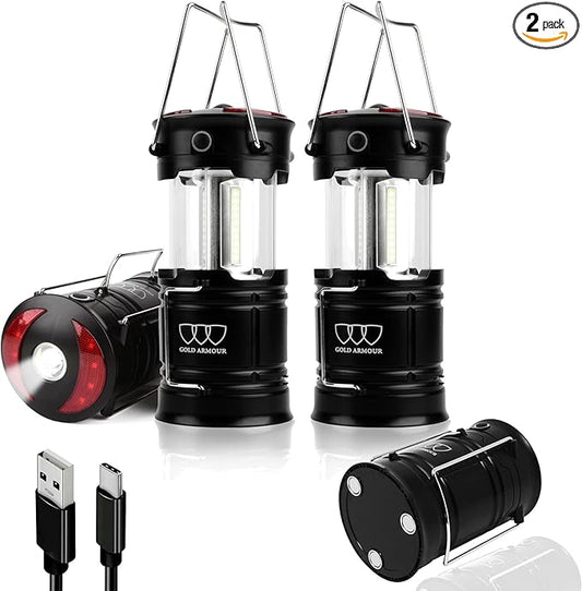 Gold Armour Camping Lantern - LED Lantern with 4 Mode, Rechargeable Lights with Magnetic Base for Emergency Hurricane Camping Essentials Gear Accessories (Set of 2)