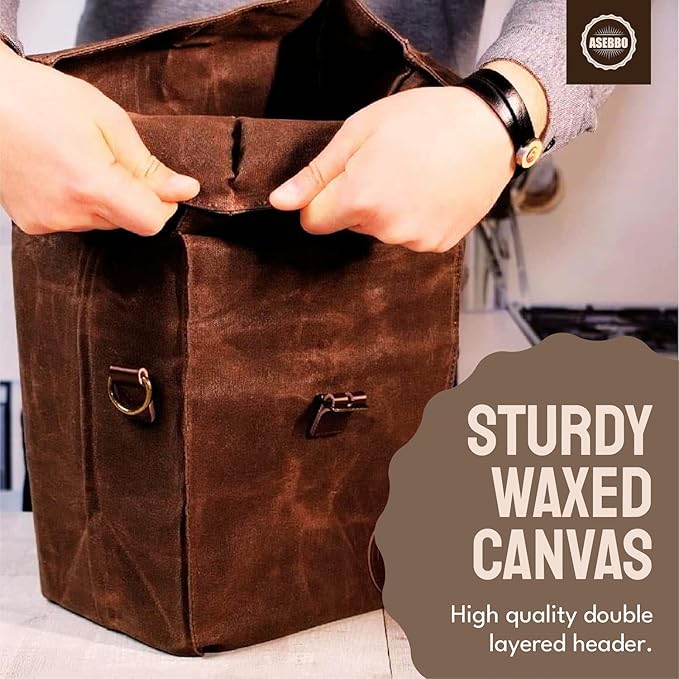 Insulated Lunch Bag 10L Sturdy Waxed Canvas Lunch Box for Men and Women, Leakproof Insulated Cooler Bag for Work Picnic Hiking, Lunchbox for Adults with Shoulder Strap (Brown)