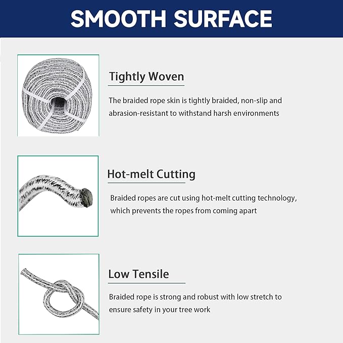 Arborist Tree Rope, 5/8inch by 200FT, 24 Strand Bull Rope up to 16000lbs Tensile Strength, Black and White
