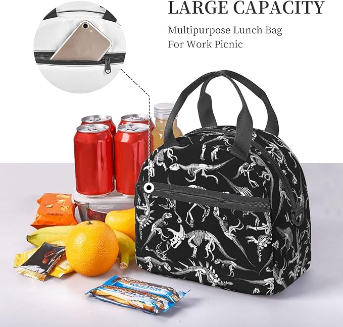 bassyil Dinosaur Insulated Lunch Bag Reusable Lunch Box With Adjustable Shoulder Strap Cooler Tote Bag For Men Women