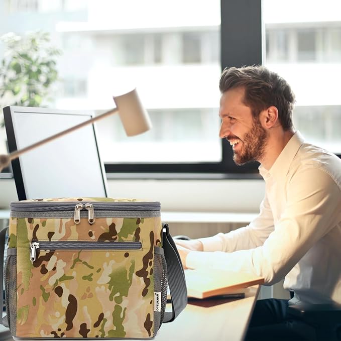 Insulated Lunch Bag for Adult/Women/Men, Reusable Large Lunch Box Cooler Soft Leakproof Tote, Thermal Meal Prep Lunch Pail with Adjustable Shoulder Strap for School/Travel/Office, camouflage