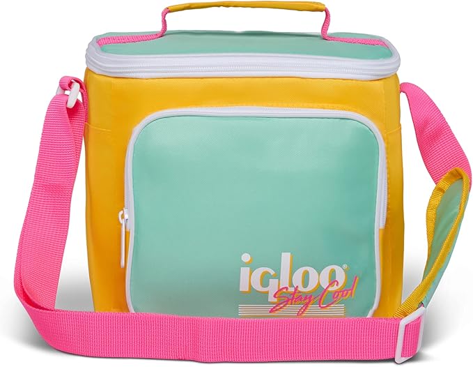 Igloo Retro 90s Lunch Coolers, Insulated Lunch Bag, Square Lunch Box Cooler with Front Pocket & Adjustable Strap