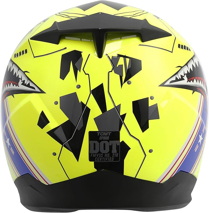TCT-MOTORPARTS DOT Youth Kids Helmet Motocross ATV Full Face Four Wheeler Helmets for Offroad Street Dirt Bike Go-Kart BMX MX Snowmobile Skateboard Yellow Shark Mouth Small
