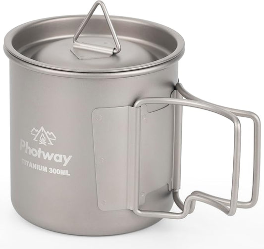 Camping Titanium Mugs Cups 300ml Camp Coffee Mug with Lid - Ultralight Backpacking Camp Cup for Hiking Backpacking Camping Open Fire
