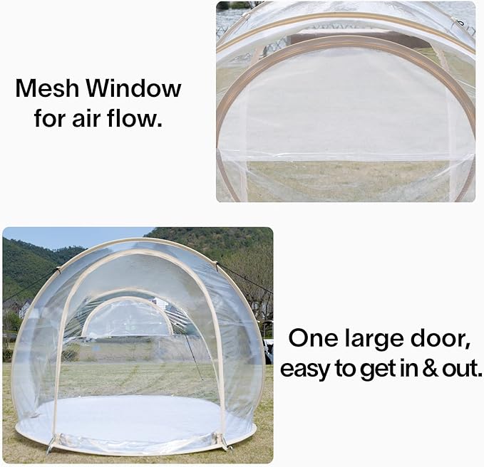 EighteenTek Pod All Weatherproof Sports Tent Clear Pop Up Tent Camping Stargazing Transparent Outdoor Bubble 2 Person Capsule Portable Weather Proof Pod Instant Cold Protection Shelter 88"x54"x39"H