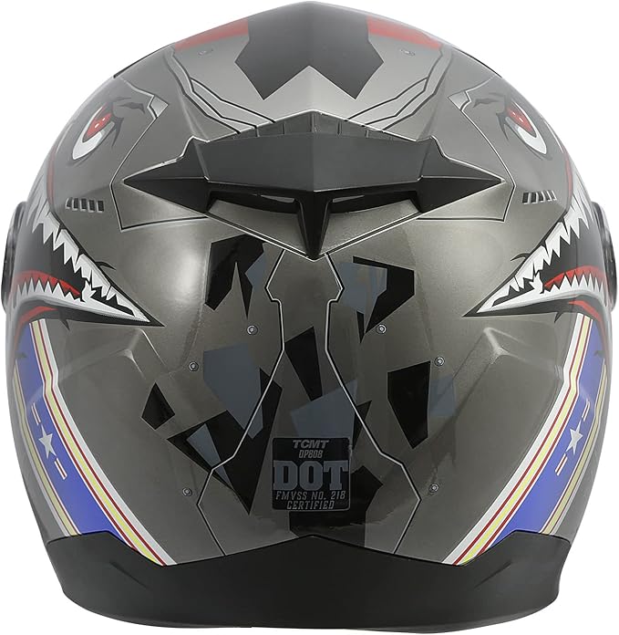 TCT-MOTORPARTS DOT Youth Kids Helmet Motocross ATV Full Face Helmets for Offroad Street Dirt Bike Go-Kart BMX MX Gray Shark Mouth Small